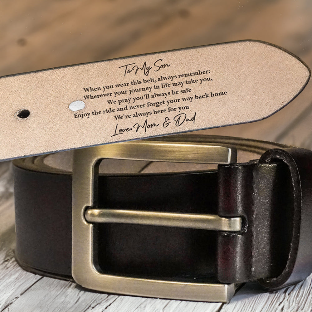 To Son We Love You - Gift For Son From Parents - Personalized Engraved Leather Belt