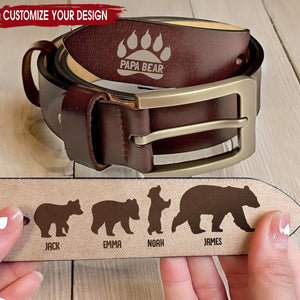 Daddy Bear And Cubs - Gift For Dad, Father's Day - Personalized Engraved Leather Belt