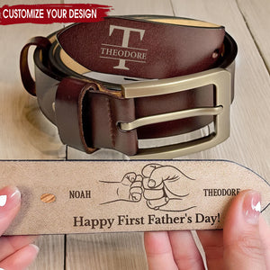 Fist Bump Daddy And Baby - Gift For Father's Day - Personalized Engraved Leather Belt