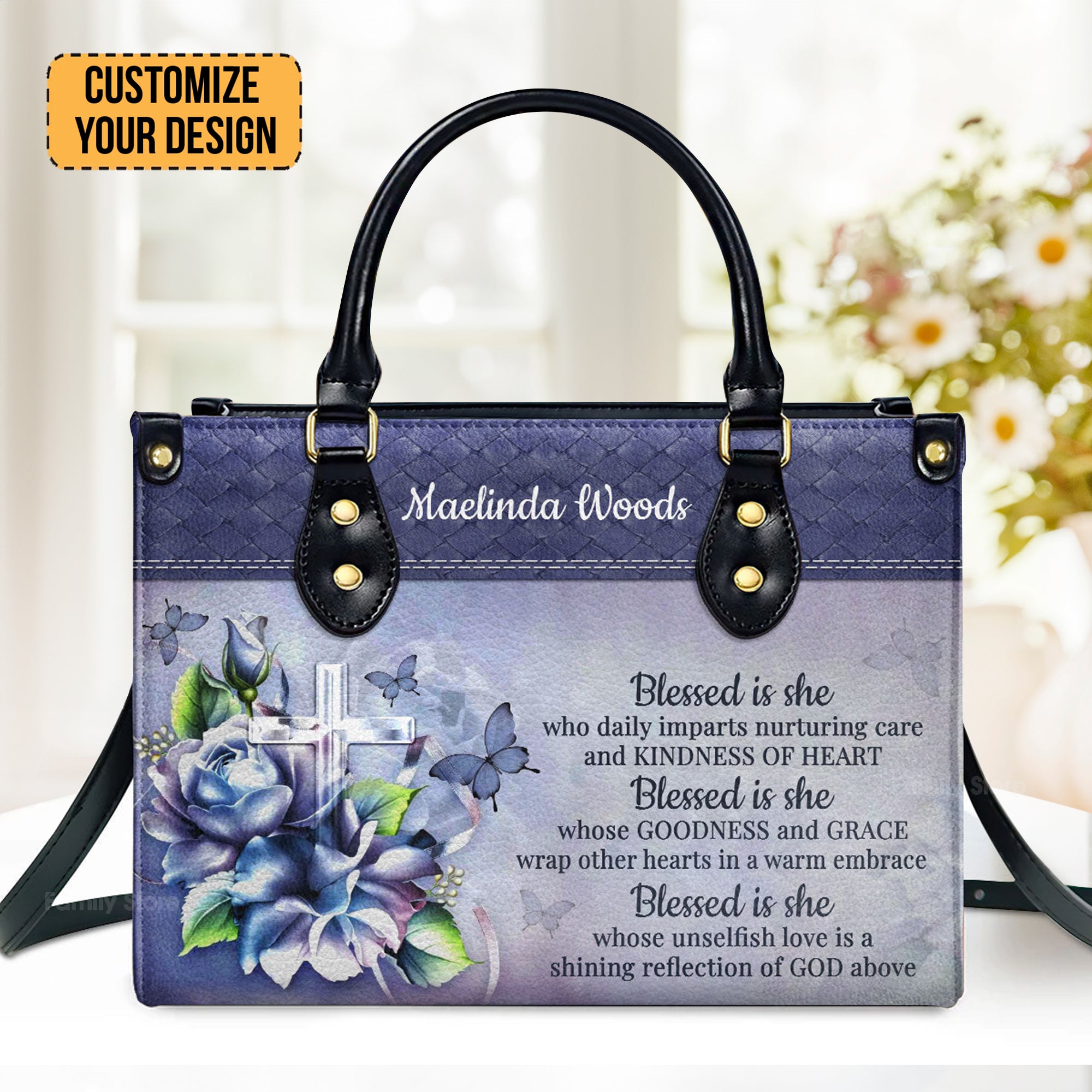 Blessed Is She Who Daily Imparts Nurturing Care And Kindness Of Heart - Personalized Leather Handbag - AT4080729