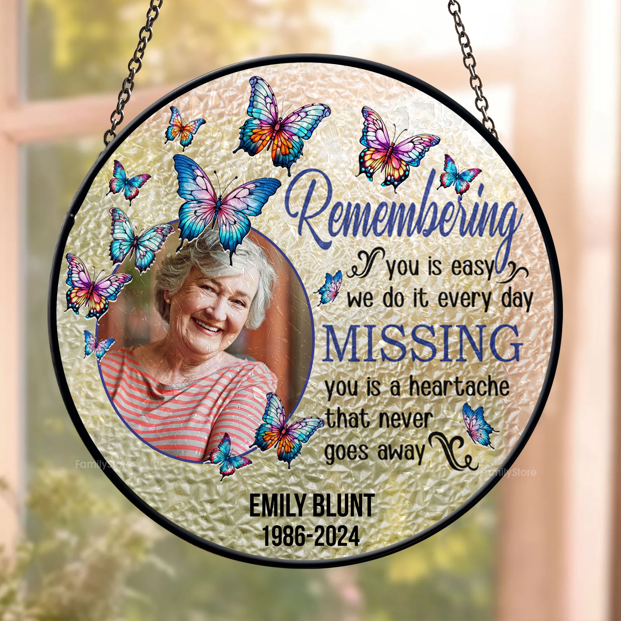 Remembering You Is Easy We Do It Every Day - Memorial Gift - Personalized Stained Glass Window Hanging Suncatcher - NA94