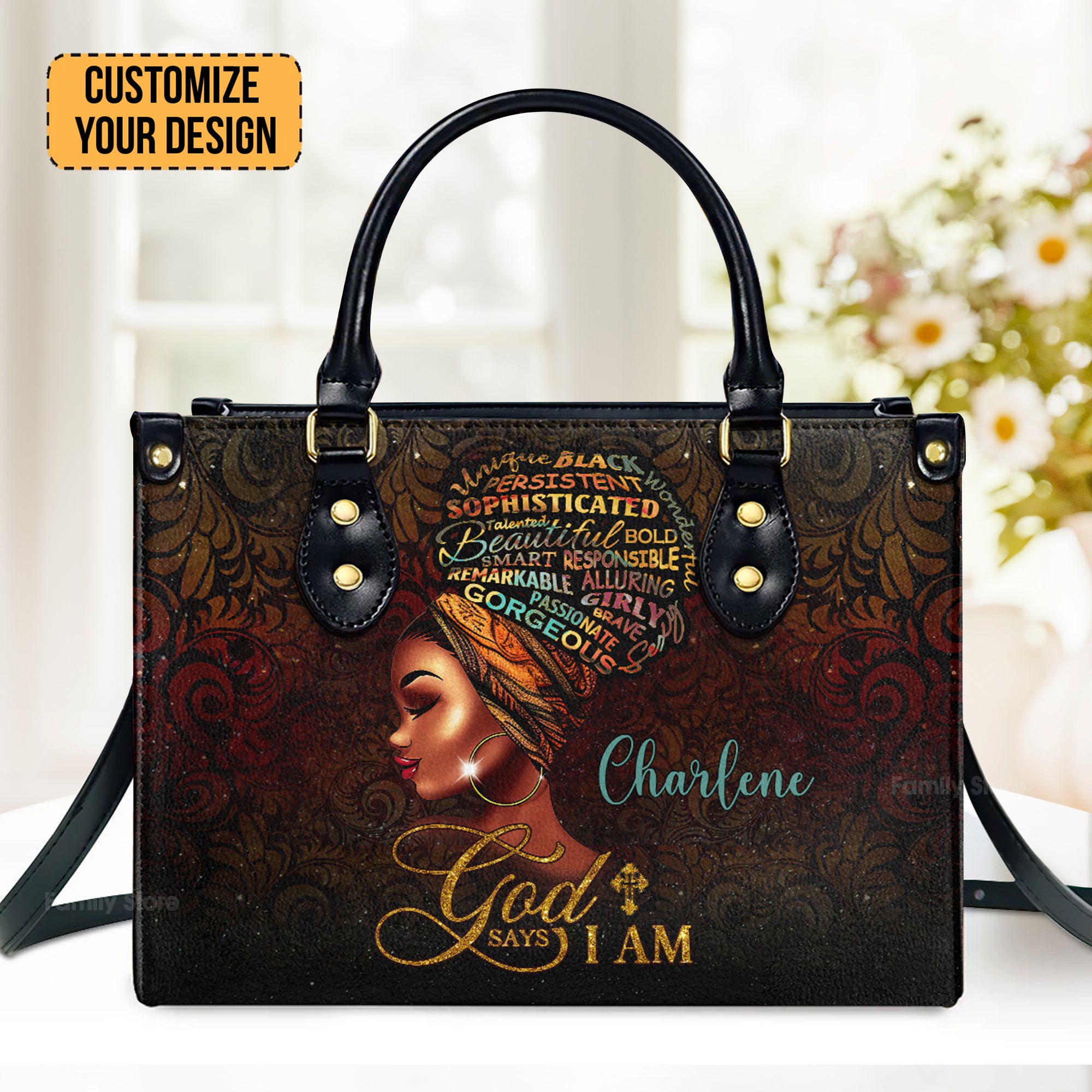 God Says I Am - Personalized Leather Handbag With Handle - AT4080904