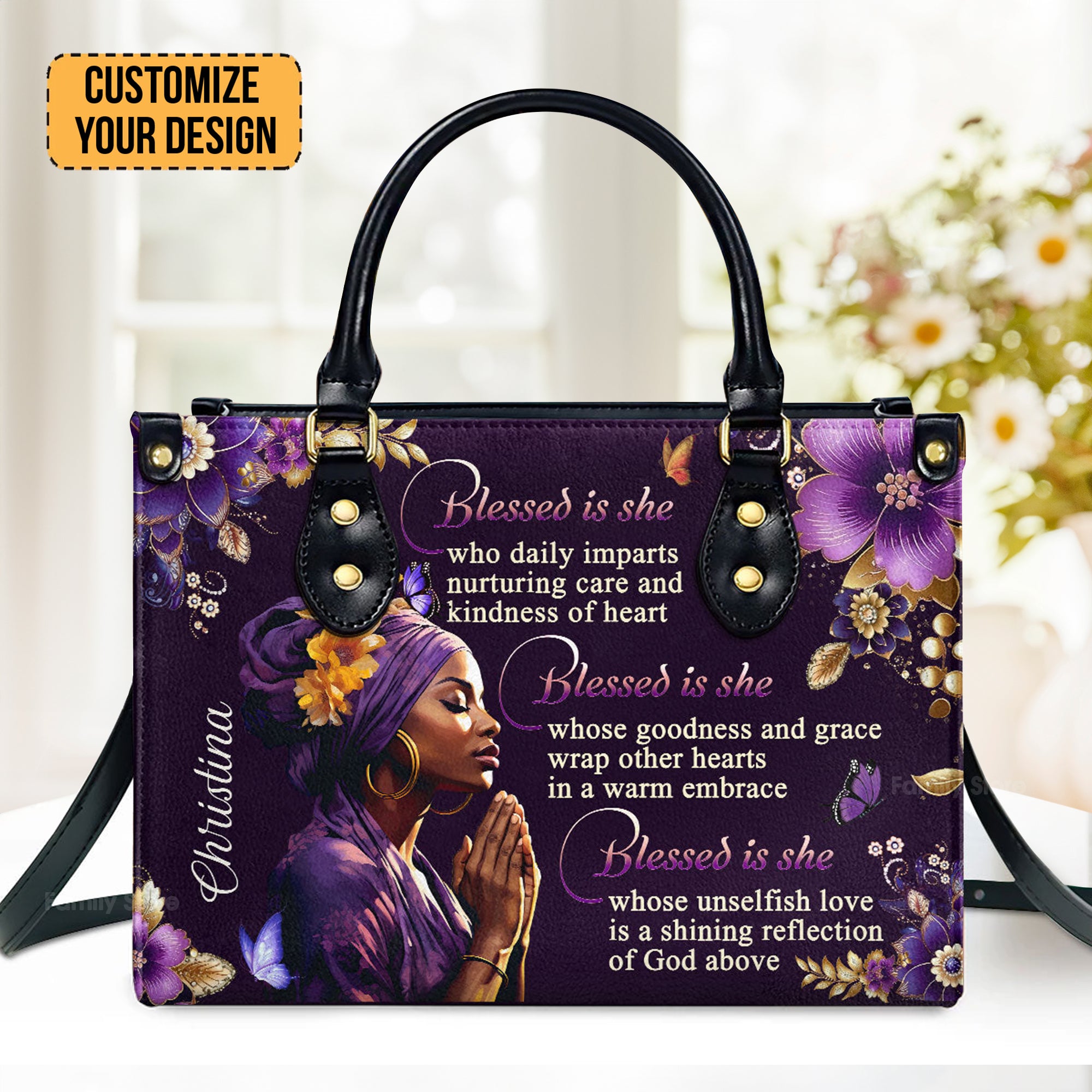 Blessed Is She - Scripture Gifts For Women Of God - Personalized Leather Handbag With Handle - AT4080956