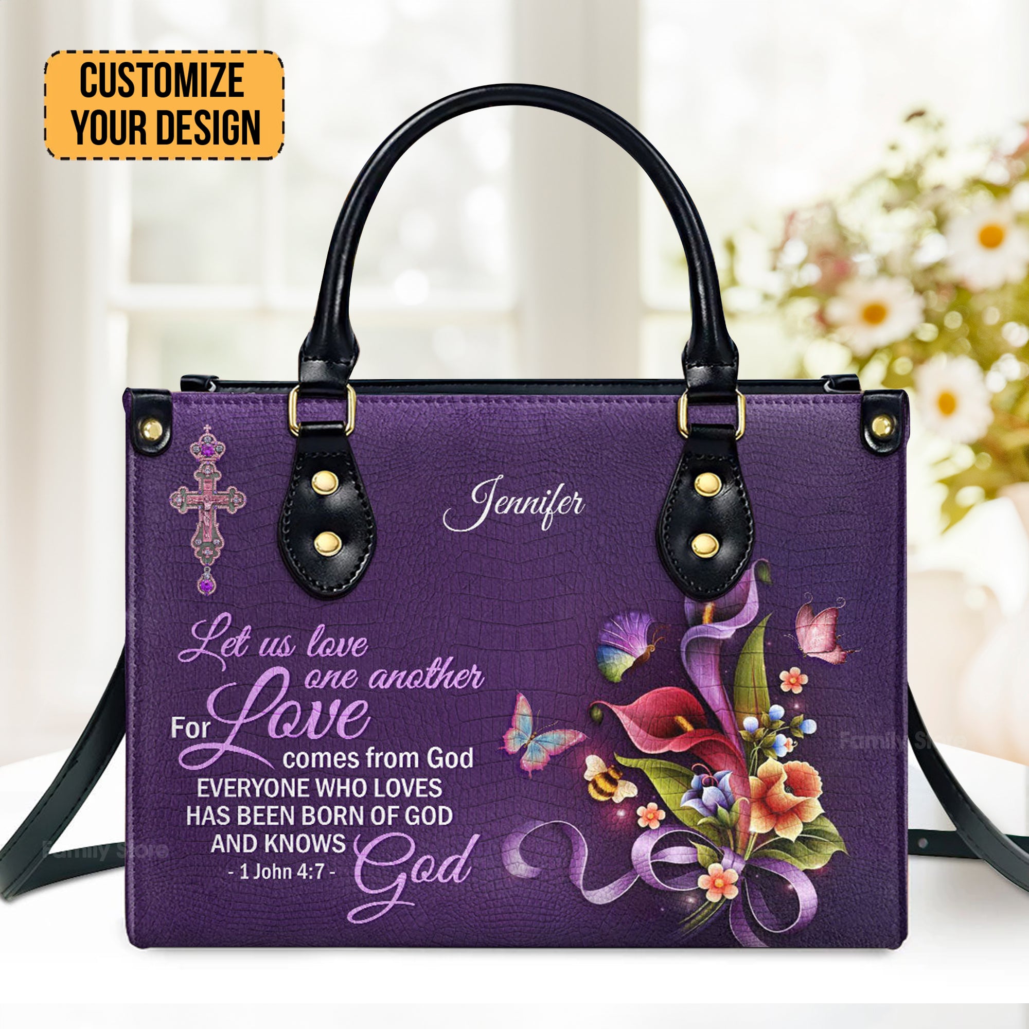 Everyone Who Loves Has Heen Born Of God And Knows God - Scripture Gifts For Women Of God - Personalized Leather Handbag With Handle - AT4081422