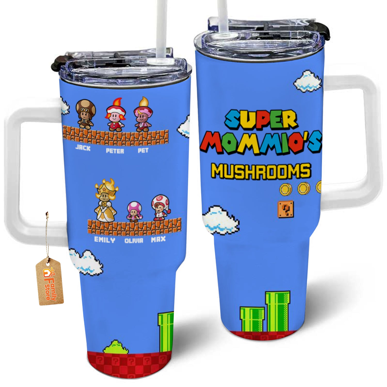 Super Mario Mommio Mushrooms Super Mario Cute - Gift For Mom, Wife - Personalized 40oz Tumbler Cup With Straw - CL05 NA94