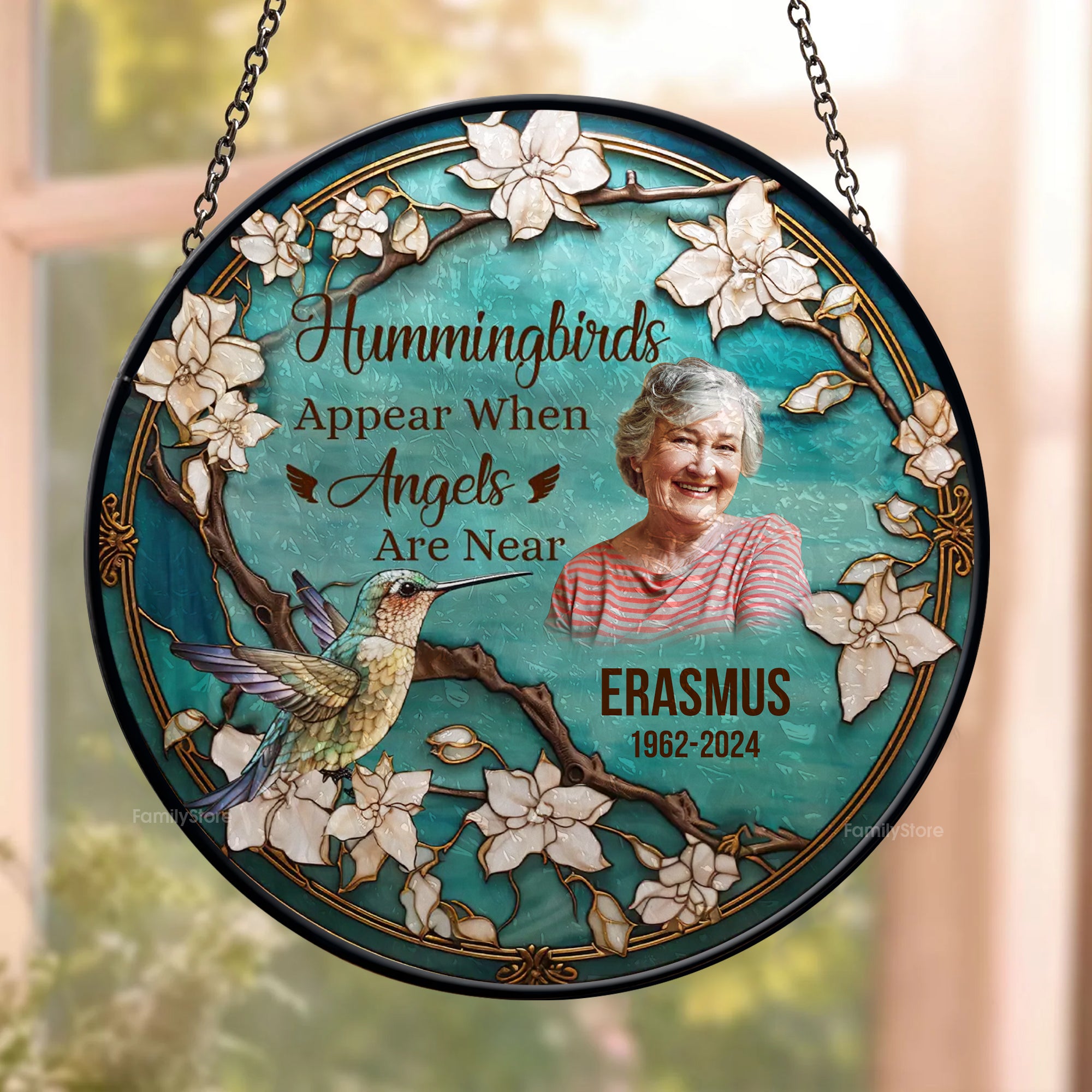 Hummingbirds Appear When Angels Are Near - Memorial Gift - Personalized Stained Glass Window Hanging Suncatcher - NA94