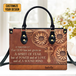 Cross For God Has Given Us A Spirit Of Power And Of Love - Personalized Leather Handbag With Handle - AT4081450