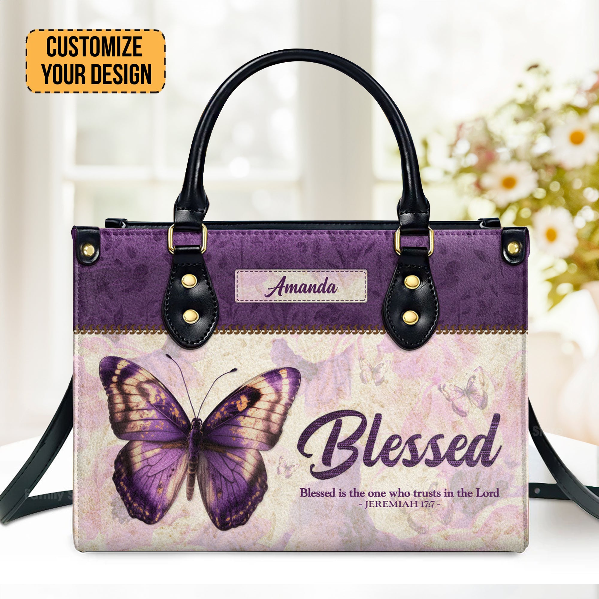 Blessed Is The One Who Trusts In The Lord Jeremiah 17:7 - Thoughtful Gift For Christians - Personalized Leather Handbag With Handle - AT4080841