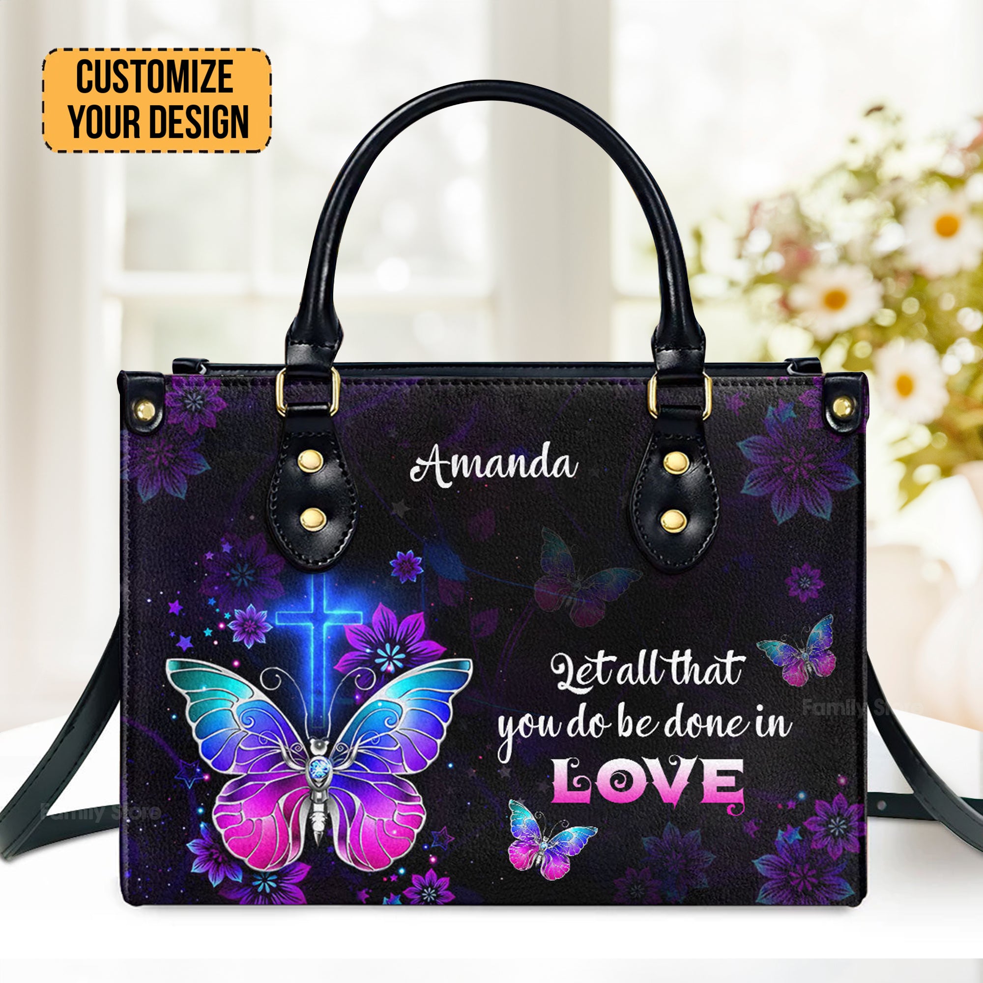 Corinthians 16:14 Personalized Leather Handbag With Handle - Unique Personalized Leather Handbag - AT4080837