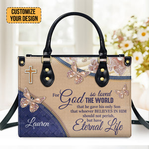 For God So Loved The World - Thoughtful Gift For Christians - Personalized Leather Handbag With Handle - AT4080738