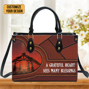 A Grateful Heart Sees Many Blessings - Scripture Gifts For Women Of God - Personalized Leather Handbag With Handle - AT4080606