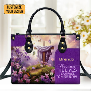 Because He Lives - Thoughtful Gift For Christians - Personalized Leather Handbag With Handle - AT4080954