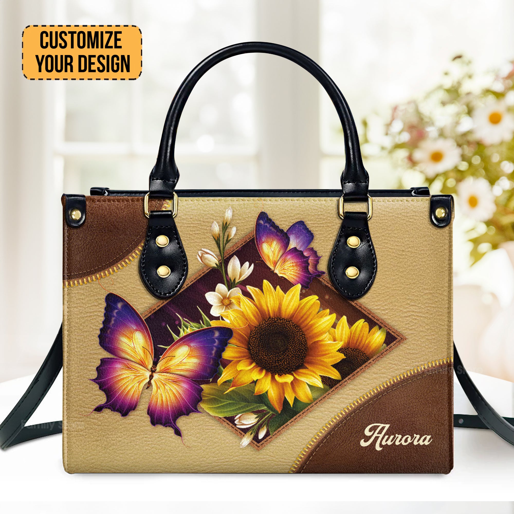 Sunflower And Butterfly - Scripture Gifts For Women Of God - Personalized Leather Handbag With Handle - AT4081410