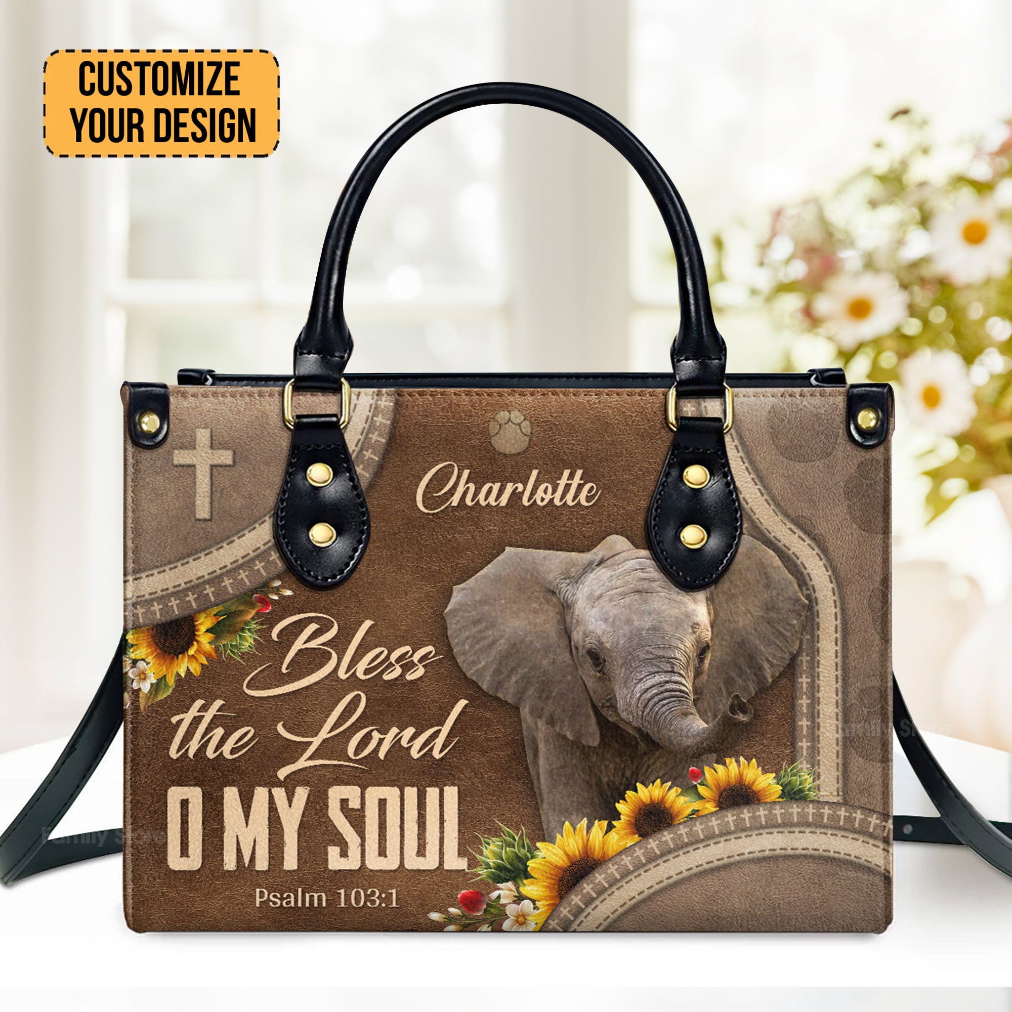 Lovely Elephant - Bless The Lord O My Soul - Thoughtful Gift For Christians - Personalized Leather Handbag With Handle - AT4081329