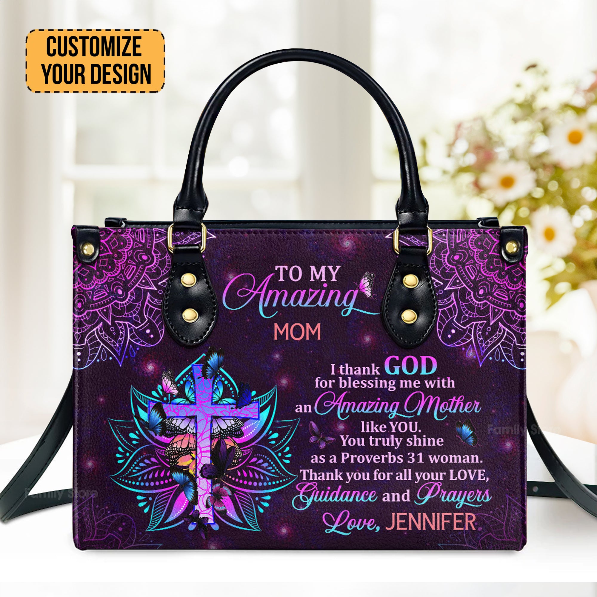 To My Amazing Mom - Thoughtful Gift For Christians - Personalized Leather Handbag With Handle - AT4081235