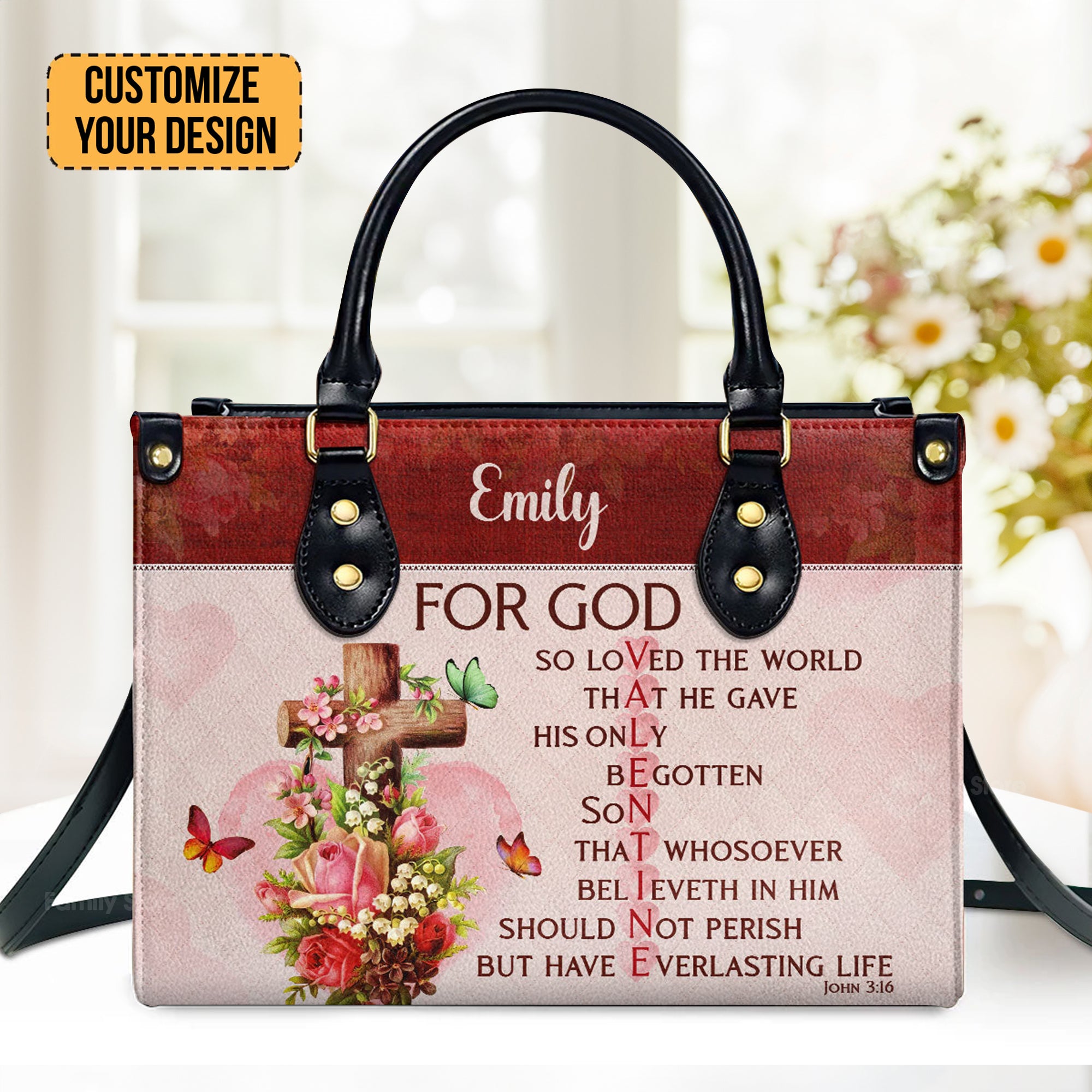 For God So Loved The World Christian Valentine - Unique Personalized Leather Handbag - AT4080932