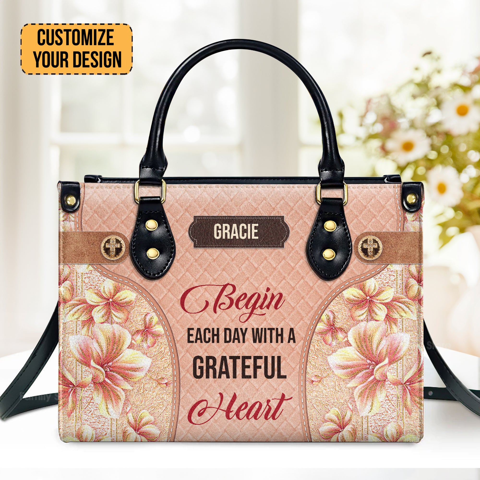 Begin Each Day With A Grateful Heart - Beautiful Personalized Leather Handbag - AT4081330