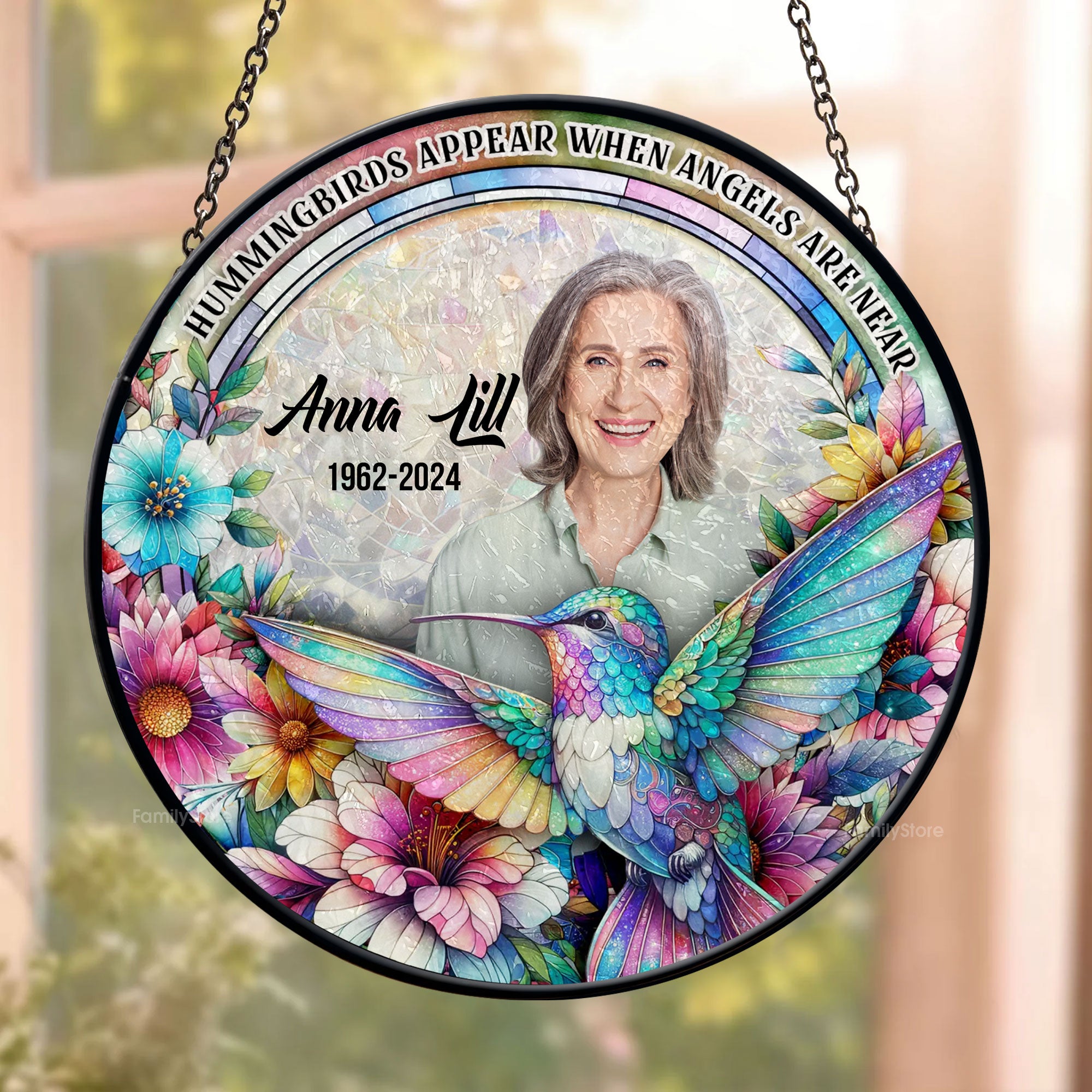 Hummingbirds Appear When You Are Near, My Angel - Memorial Gift - Personalized Stained Glass Window Hanging Suncatcher NA94