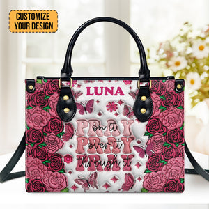 Pray 3D Effect Rose - Personalized Leather Handbag With Handle - AT4081402