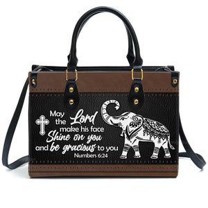 Elephant May The Lord Make His Face Shine On You - Thoughtful Gift For Christians - Personalized Leather Handbag With Handle - AT4081453