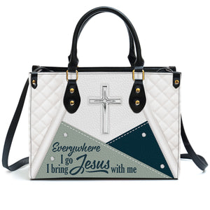 Stunning Christian Butterfly Everywhere I Go, I Bring Jesus With Me - Unique Personalized Leather Handbag - AT4081431