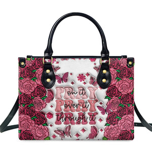 Pray 3D Effect Rose - Personalized Leather Handbag With Handle - AT4081402