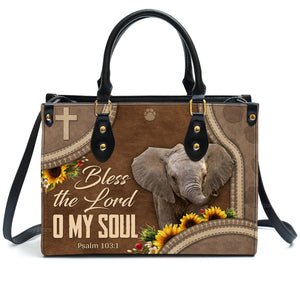 Lovely Elephant - Bless The Lord O My Soul - Thoughtful Gift For Christians - Personalized Leather Handbag With Handle - AT4081329