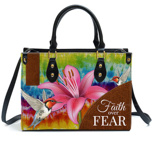 Faith Over Fear Lily Flower - Thoughtful Gift For Christians - Personalized Leather Handbag With Handle - AT4080741