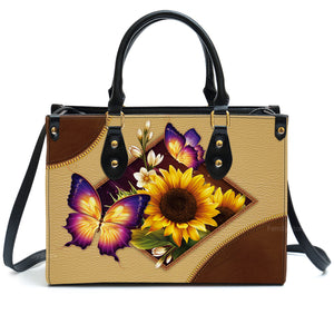 Sunflower And Butterfly - Scripture Gifts For Women Of God - Personalized Leather Handbag With Handle - AT4081410