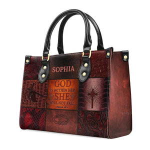 God Is Within Her, She Will Not Fall - Thoughtful Gift For Christians - Personalized Leather Handbag With Handle - AT4080966