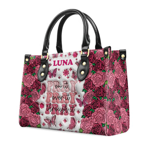 Pray 3D Effect Rose - Personalized Leather Handbag With Handle - AT4081402