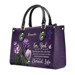 For God So Loved The World - Thoughtful Gift For Christians - Personalized Leather Handbag With Handle - AT4080933