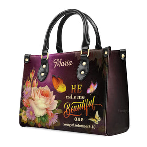 Solomon 210 Flower And Butterfly He Calls Me Beautiful One - Unique Personalized Leather Handbag - AT4080938