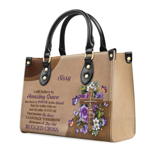 Stunning Floral Cross I Still Believe In Amazing Grace - Awesome Personalized Leather Handbag - AT4081433