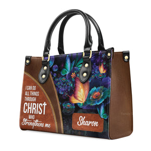 Special Butterfly I Can Do All Things Through Christ - Beautiful Personalized Leather Handbag - AT4081418