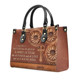 Cross For God Has Given Us A Spirit Of Power And Of Love - Personalized Leather Handbag With Handle - AT4081450