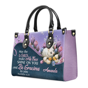 May The Lord Make His Face Shine On You And Be Gracious To You - Personalized Leather Handbag With Handle - AT4080722