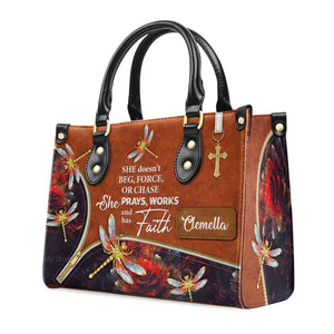 She Prays, Works, And Has Faith Pretty Dragonfly - Unique Personalized Leather Handbag - AT4081413