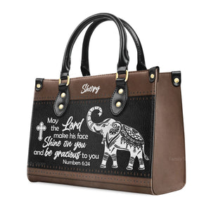 Elephant May The Lord Make His Face Shine On You - Thoughtful Gift For Christians - Personalized Leather Handbag With Handle - AT4081453