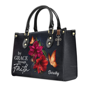 By Grace Through Faith - Thoughtful Gift For Christians - Personalized Leather Handbag With Handle - AT4080732