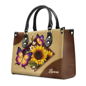 Sunflower And Butterfly - Scripture Gifts For Women Of God - Personalized Leather Handbag With Handle - AT4081410