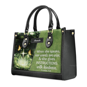 When She Speaks, Her Words Are Wise - Thoughtful Gift For Christians - Personalized Leather Handbag With Handle - AT4080807