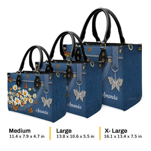 Stunning Daisy And Butterfly - Personalized Leather Handbag With Handle - AT4081432