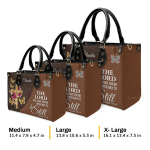 The Lord Will Fight For Me Floral Cross - Personalized Leather Handbag With Handle - AT4081438