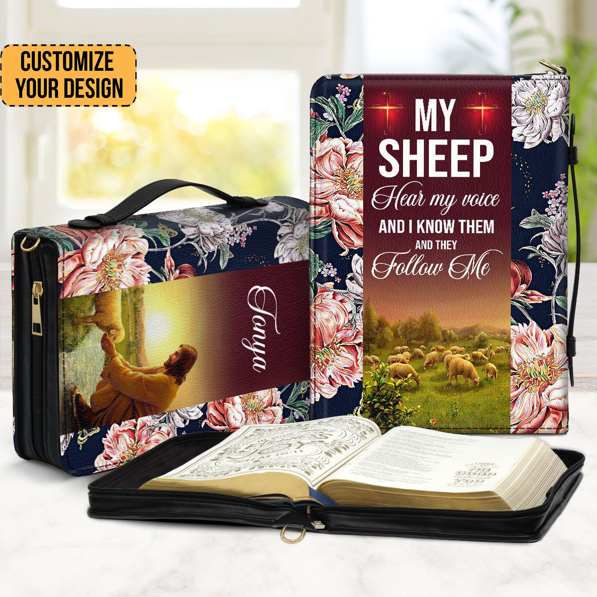 Jesus And Lamb John 1027 My Sheep Hear My Voice - Awesome Personalized Bible Covers - AT4082441