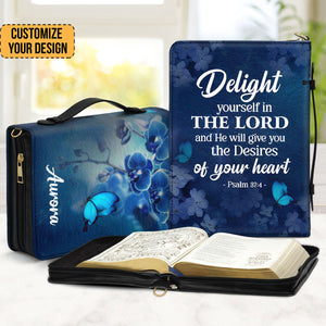 Delight Yourself In The Lord Psalm 374 Blue Orchids And Lilac - Thoughtful Gift For Christians - Personalized Bible Covers - AT4080922