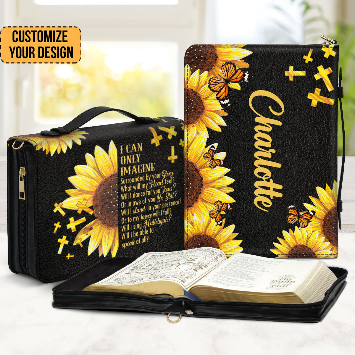 I Can Only Imagine Sunflower And Cross - Personalized Bible Covers - AT4080914