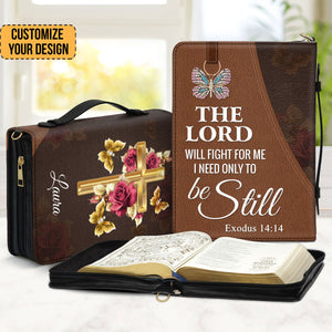 The Lord Will Fight For Me Floral Cross - Personalized Bible Covers - AT4081438