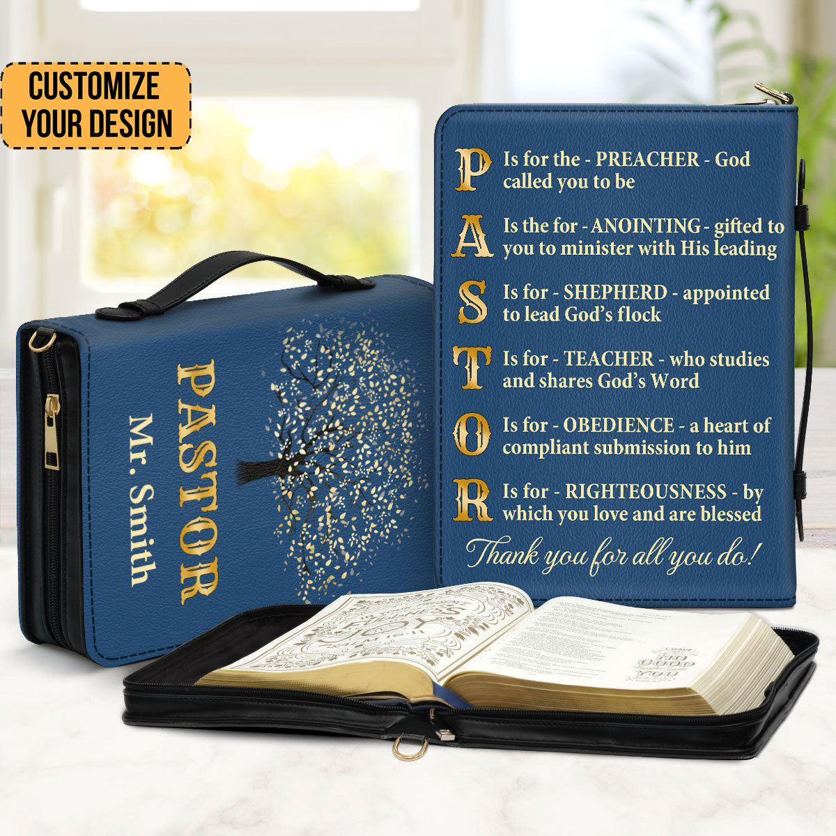 Thank You Pastor Blue - Thoughtful Gift For Christians - Personalized Bible Covers - AT4082433