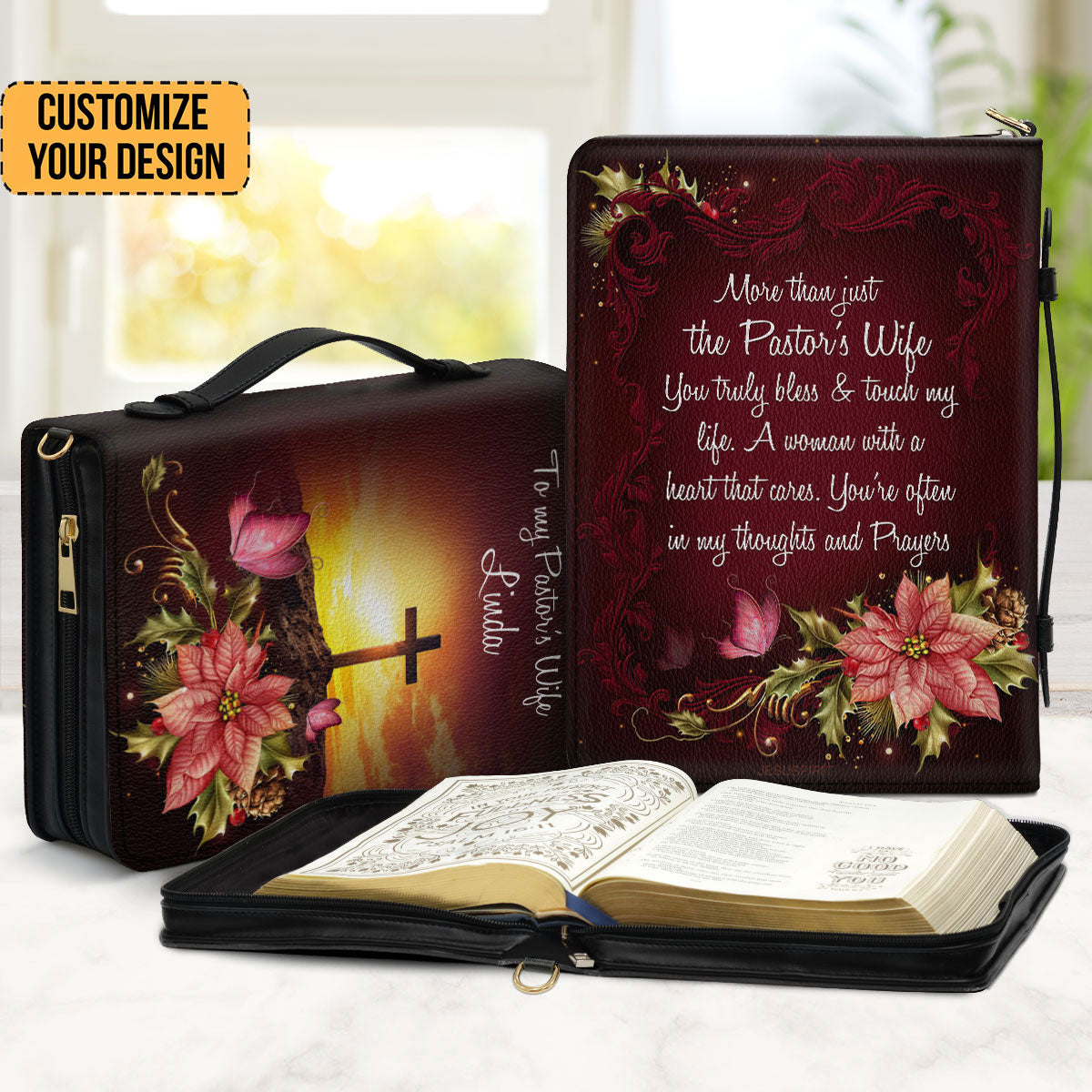 More Than Just The Pastor's Wife Flower And Cross - Scripture Gifts For Women Of God - Personalized Bible Covers - AT4082427